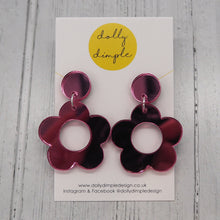 Load image into Gallery viewer, Retro Daisy Dangle Earrings- Pink Mirror