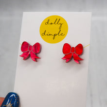 Load image into Gallery viewer, Gift Bow Stud Earrings, Red Marble