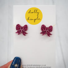 Load image into Gallery viewer, Gift Bow Stud Earrings in Pink Glitter