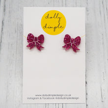 Load image into Gallery viewer, Gift Bow Stud Earrings in Pink Glitter