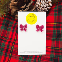 Load image into Gallery viewer, Gift Bow Stud Earrings in Pink Glitter