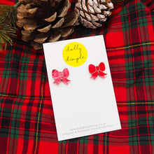 Load image into Gallery viewer, Gift Bow Stud Earrings, Red Marble