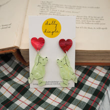 Load image into Gallery viewer, Winnie the Pooh Earrings - Marble Red Hearts