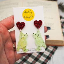 Load image into Gallery viewer, Winnie the Pooh Earrings - Glitter Red Hearts