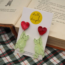 Load image into Gallery viewer, Winnie the Pooh Earrings - Marble Red Hearts