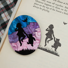 Load image into Gallery viewer, Christopher Robin and Winnie the Pooh into the Sunset Brooch