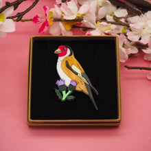 Load image into Gallery viewer, Goldfinch on Thistle Brooch