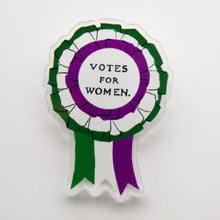 Load image into Gallery viewer, Votes for Women Rosette Pin Badge