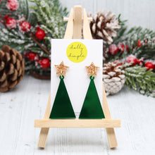 Load image into Gallery viewer, Christmas Tree Dangle Earrings, Green and Gold
