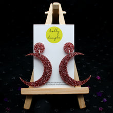 Load image into Gallery viewer, Pink Glitter Crescent Moon Earrings