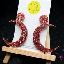 Load image into Gallery viewer, Pink Glitter Crescent Moon Earrings