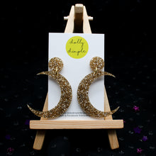 Load image into Gallery viewer, Gold Glitter Crescent Moon Earrings