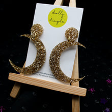 Load image into Gallery viewer, Gold Glitter Crescent Moon Earrings