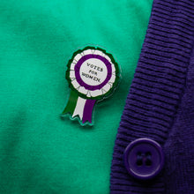 Load image into Gallery viewer, Votes for Women Rosette Pin Badge