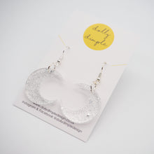 Load image into Gallery viewer, Moon Dangle Earrings, Silver Star Fleck Glitter