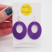 Load image into Gallery viewer, Oval Dangle Earrings, Purple Marble Acrylic