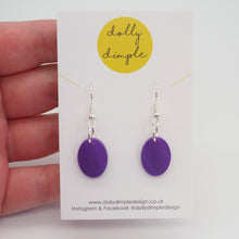 Load image into Gallery viewer, Small Oval Dangle Earrings, Purple Marble Acrylic