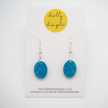 Load image into Gallery viewer, Small Oval Dangle Earrings, Blue Marble Sparkle Acrylic
