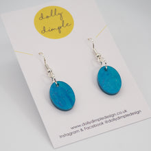 Load image into Gallery viewer, Small Oval Dangle Earrings, Blue Marble Sparkle Acrylic