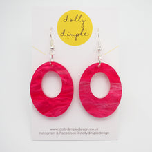 Load image into Gallery viewer, Oval Dangle Earrings, Hot Pink Marble Acrylic