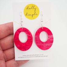 Load image into Gallery viewer, Oval Dangle Earrings, Hot Pink Marble Acrylic
