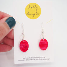 Load image into Gallery viewer, Small Oval Dangle Earrings, Hot Pink Marble Acrylic