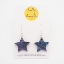 Load image into Gallery viewer, Star Dangle Earrings, Purple Marble Sparkle