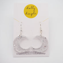 Load image into Gallery viewer, Moon Dangle Earrings, Silver Star Fleck Glitter