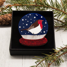 Load image into Gallery viewer, Robin Snowglobe Acrylic Brooch