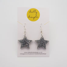 Load image into Gallery viewer, Star Dangle Earrings, Silver Glitter