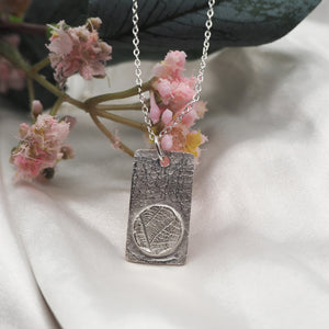 Leaf Print and Carnelian Gemstone Silver Pendant