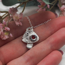 Load image into Gallery viewer, Toadstool and Lab Created Garnet Gemstone Silver Pendant
