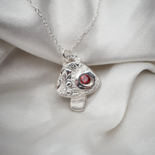 Load image into Gallery viewer, Toadstool and Lab Created Garnet Gemstone Silver Pendant
