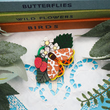 Load image into Gallery viewer, Garden Tiger Moth on Strawberry Plant Acrylic Brooch
