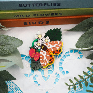 Garden Tiger Moth on Strawberry Plant Acrylic Brooch