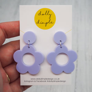 Retro Daisy Dangle Earrings- Lilac Matte Finish