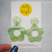 Load image into Gallery viewer, Retro Daisy Dangle Earrings- Green Marble Sparkle
