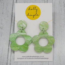 Load image into Gallery viewer, Retro Daisy Dangle Earrings- Green Marble Sparkle
