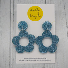 Load image into Gallery viewer, Retro Daisy Dangle Earrings- Ice Blue Glitter
