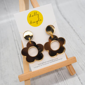 Retro Daisy Dangle Earrings- Gold Mirror