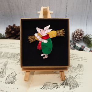 Piglet with a Christmas Cracker Brooch