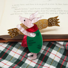 Load image into Gallery viewer, Piglet with a Christmas Cracker Brooch
