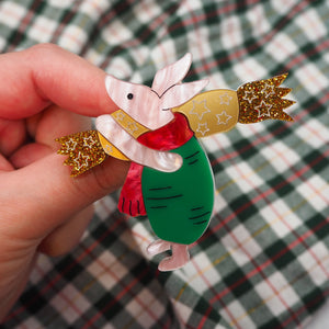 Piglet with a Christmas Cracker Brooch