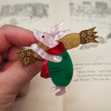 Load image into Gallery viewer, Piglet with a Christmas Cracker Brooch
