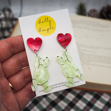 Load image into Gallery viewer, Winnie the Pooh Earrings - Marble Red Hearts
