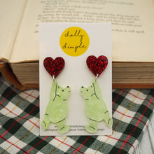 Load image into Gallery viewer, Winnie the Pooh Earrings - Glitter Red Hearts
