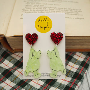 Winnie the Pooh Earrings - Glitter Red Hearts