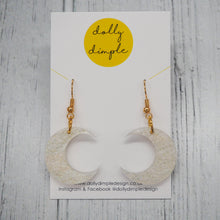 Load image into Gallery viewer, Crescent Moon Dangle Earrings - Marble Sparkle White
