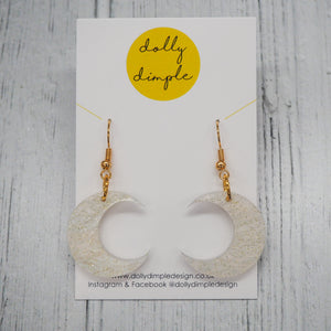 Crescent Moon Dangle Earrings - Marble Sparkle White