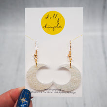 Load image into Gallery viewer, Crescent Moon Dangle Earrings - Marble Sparkle White
